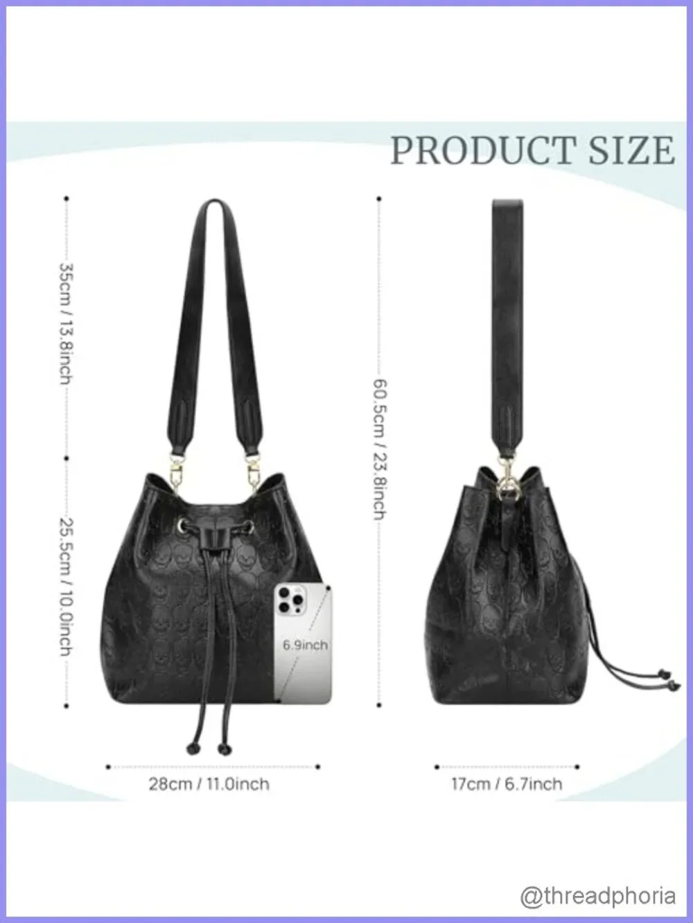 Faux Leather Gothic Skull Bucket Bag Women Shoulder Hobo Tote